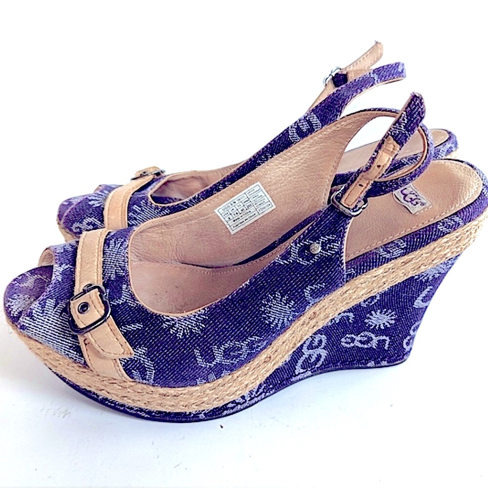 Uggs Nuella Denim Espadrilles Slingback Wedge Sandals